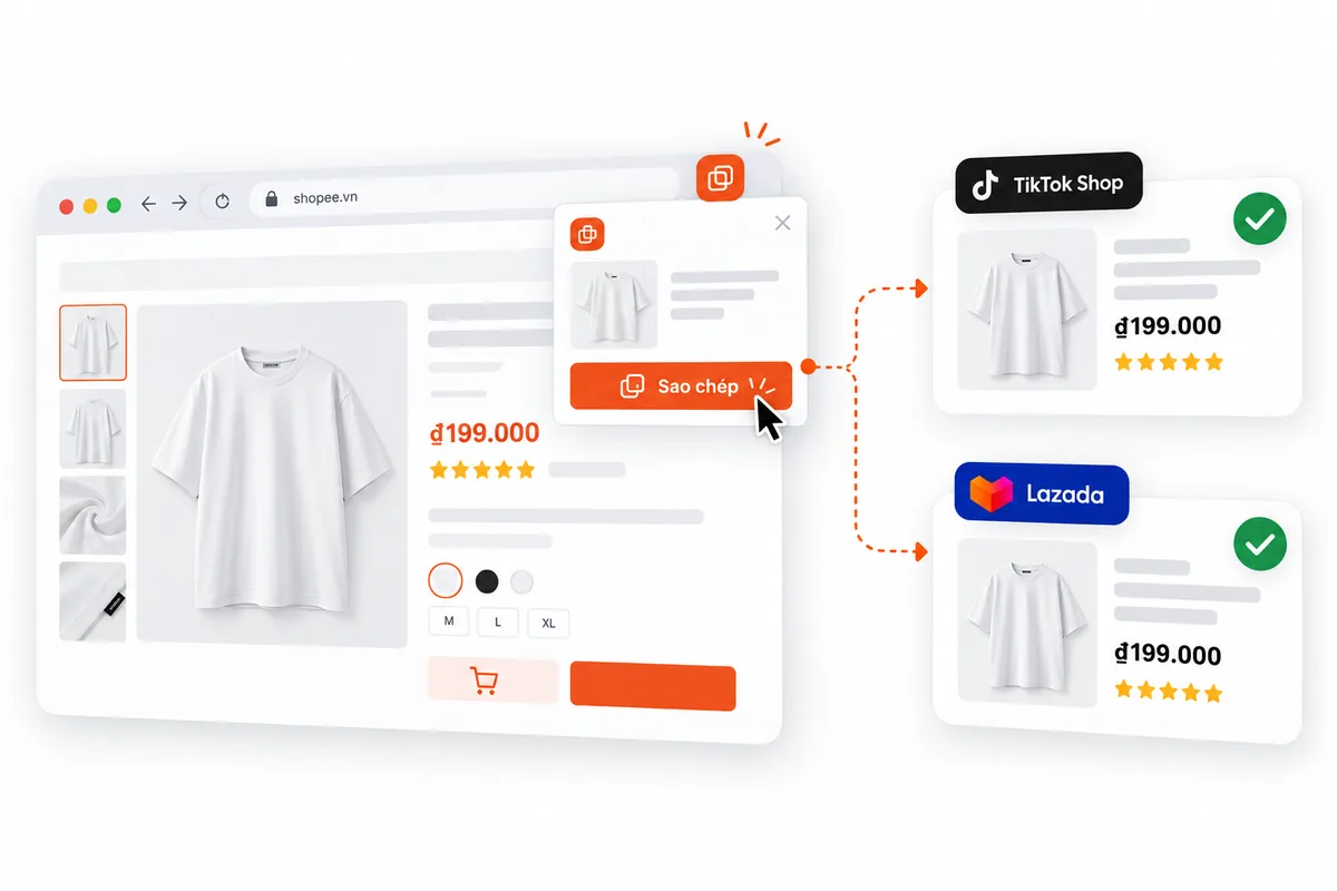 Sao chép sản phẩm Shopee sang TikTok Shop, Lazada chỉ với 1 click
