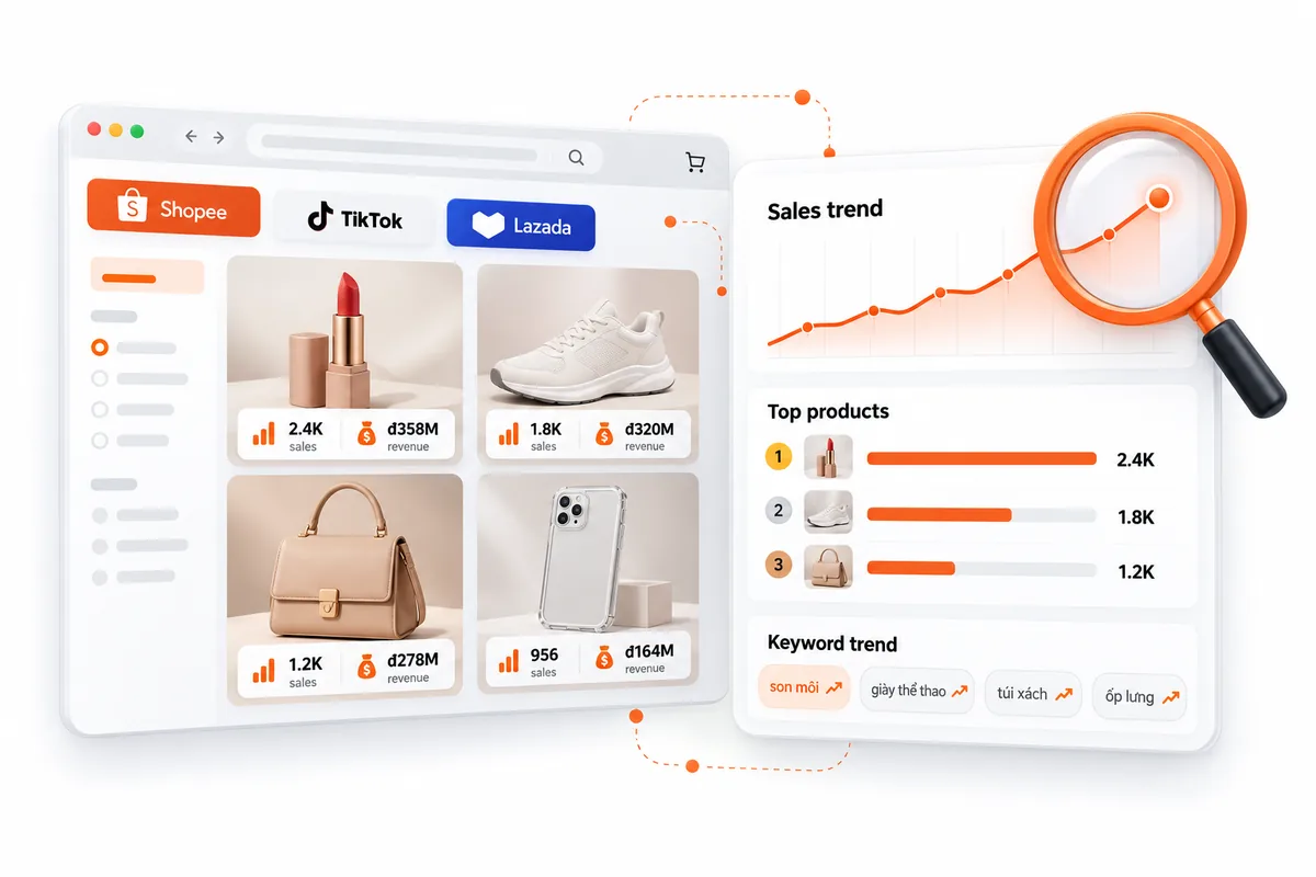 Phân tích doanh thu, lượt bán và xu hướng từ khoá trên Shopee