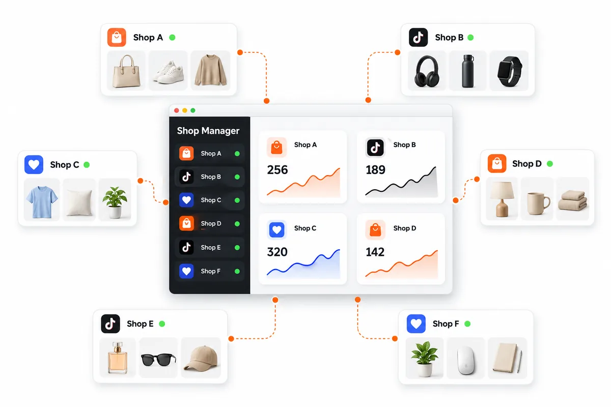 Bảng điều khiển Shop Manager quản lý tập trung nhiều shop Shopee, TikTok Shop, Lazada